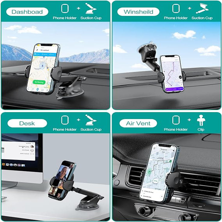 Phone Mount For Car, 4 In 1 Universal Car Phone Holder Mount For Dashboard Air Vent, Super Suction